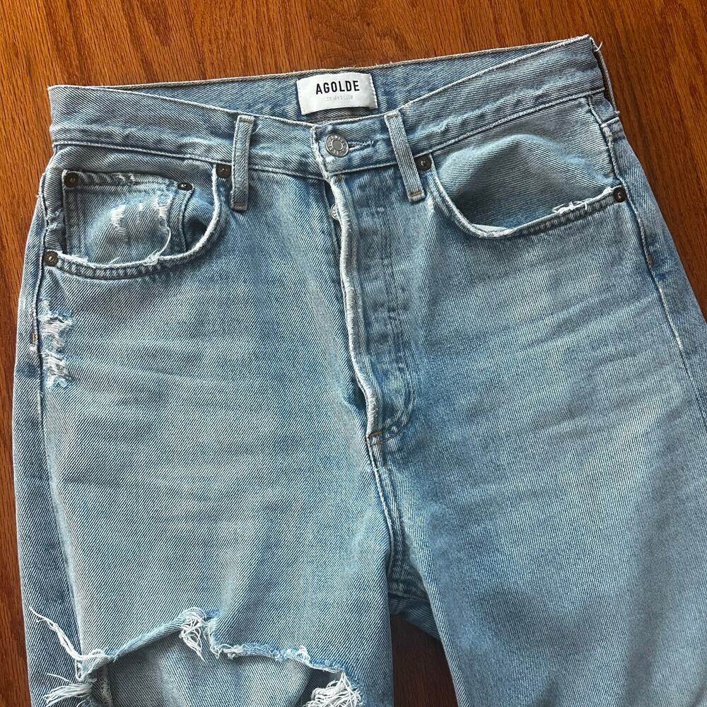 Agolde Distressed Jeans sz 25 Light Wash Jeans Button Fly Straight Leg - Picture 5 of 9